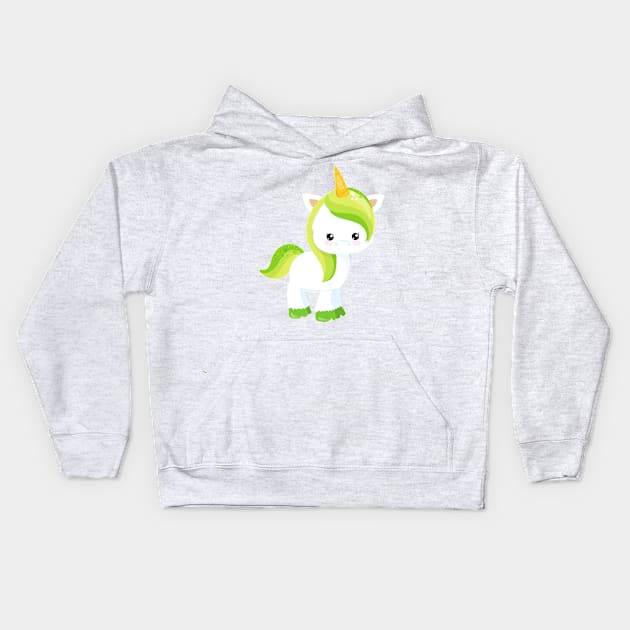 Saint Patrick's Day, Cute Unicorn, Magic Unicorn Kids Hoodie by Jelena Dunčević